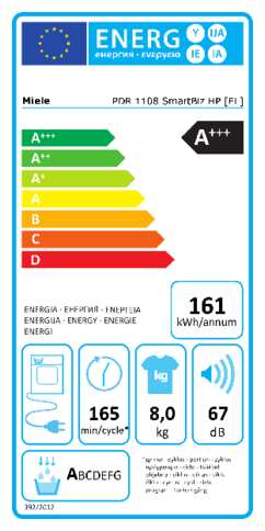 Energielabel MIELE droger warmtepomp PDR 1108 SMARTBIZ HP [EL]